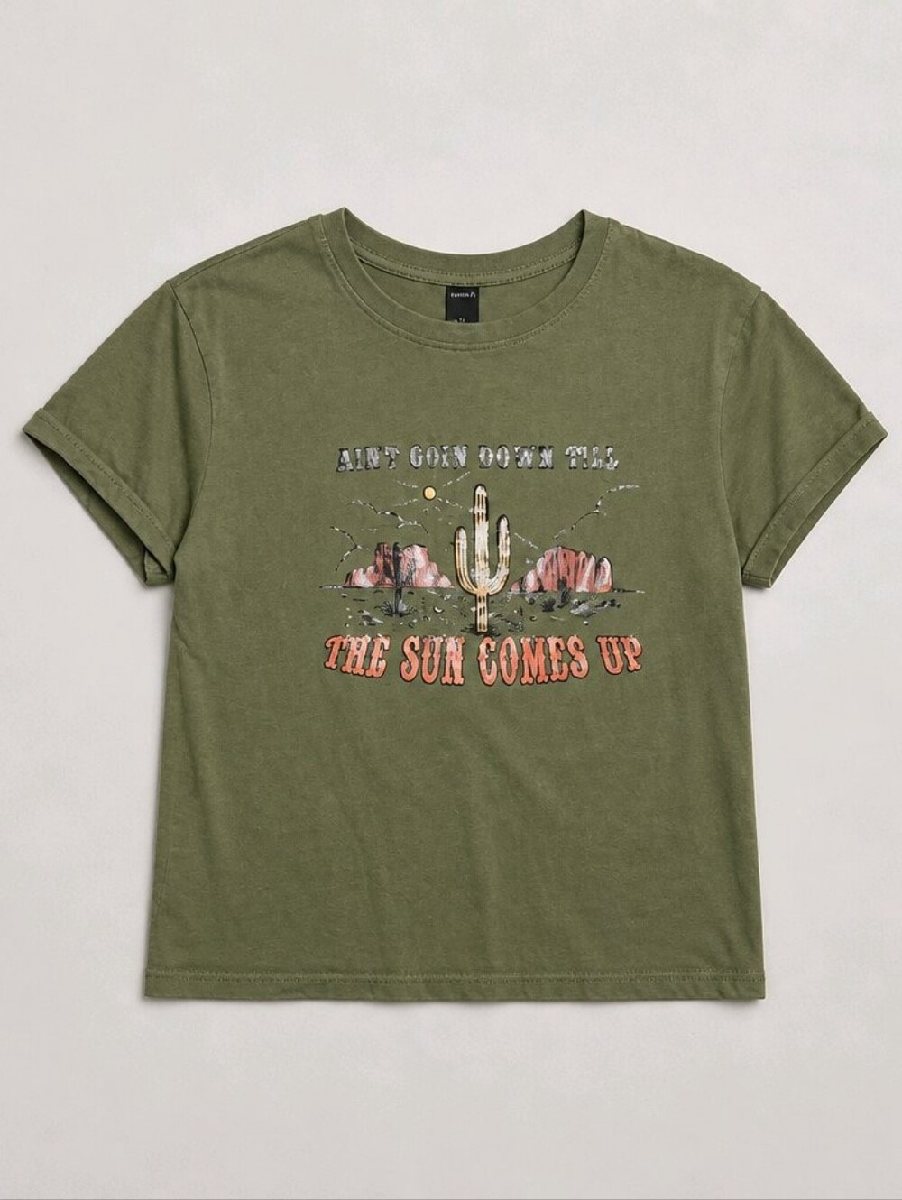 SHEIN S Small Olive Graphic Short Sleeve Tee with Desert Motif Shirt